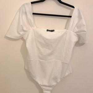 White nasty gal shell-shoulder bodysuit